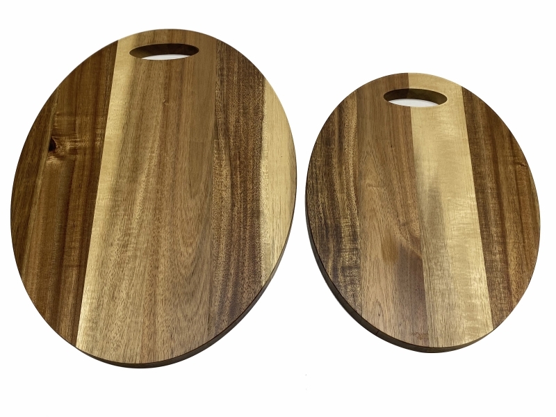 Premium Oval Acacia Wood Cutting Boards with Integrated Handles - Set of 2